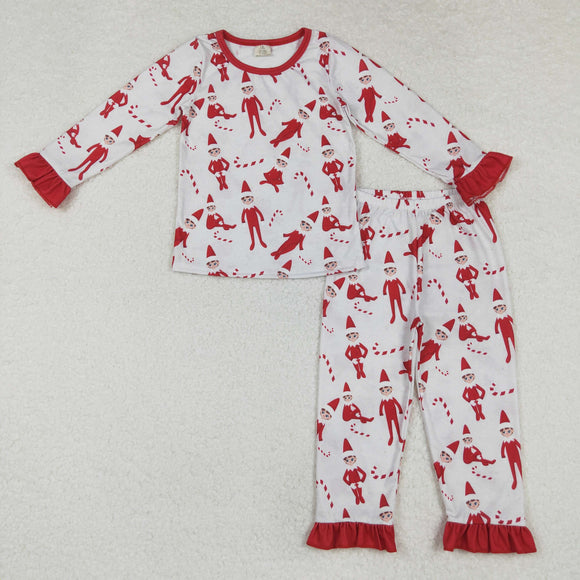 Bamboo Elf Candy Cane Red Ruffles Girls Christmas Pajamas