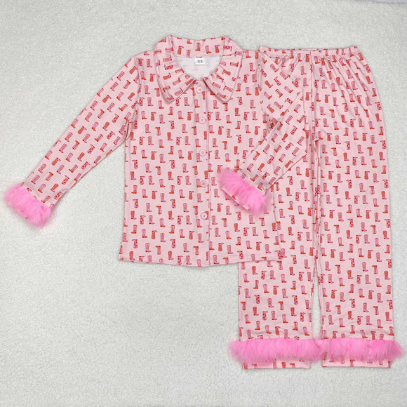 Mom Boots Pink Furry Decoration Adult Long Sleeve Pajamas