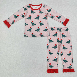 Bamboo Duck Red Ruffles Pink Girls Christmas Pajamas