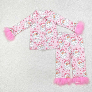 Santa Snowflake Pink Furry Decoration Girls Christmas Pajamas