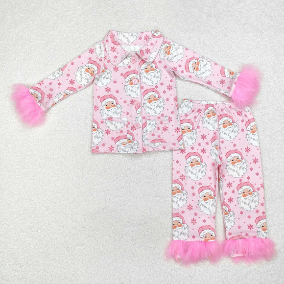 Santa Snowflake Pink Furry Decoration Girls Christmas Pajamas