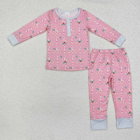 Bamboo Bow Pattern Pink Blue Girls Christmas Pajamas