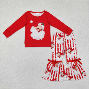 Santa Red Stripe Girls Christmas Outfits