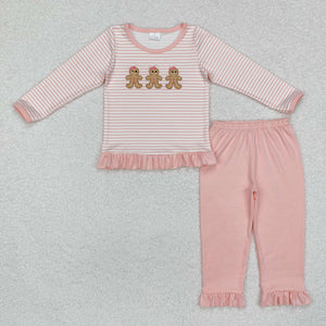 Gingerbread Stripe Pink Ruffles Girls Christmas Outfits