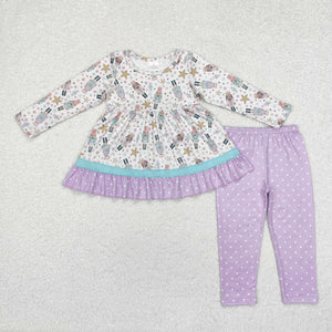 Cartoon Ballet Stars Polka Dots Purple Girls Christmas Outfits