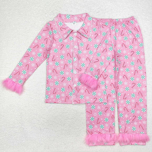 Mom Candy Cane Lollipop Pink Furry Decoration Adult Christmas Pajamas