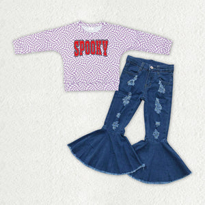 Spooky Purple Plaid Denim Girls Halloween Outfits