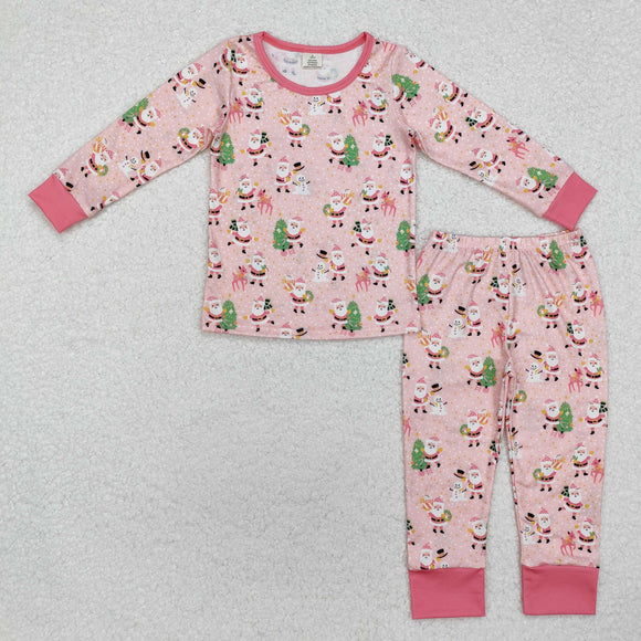 Bamboo Santa Snowman Pink Girls Christmas Pajamas