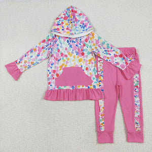 Colorful Pink Ruffles Girls Fall Hoodie Sets
