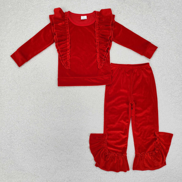 Solid Velvet Red Girls Christmas Outfits