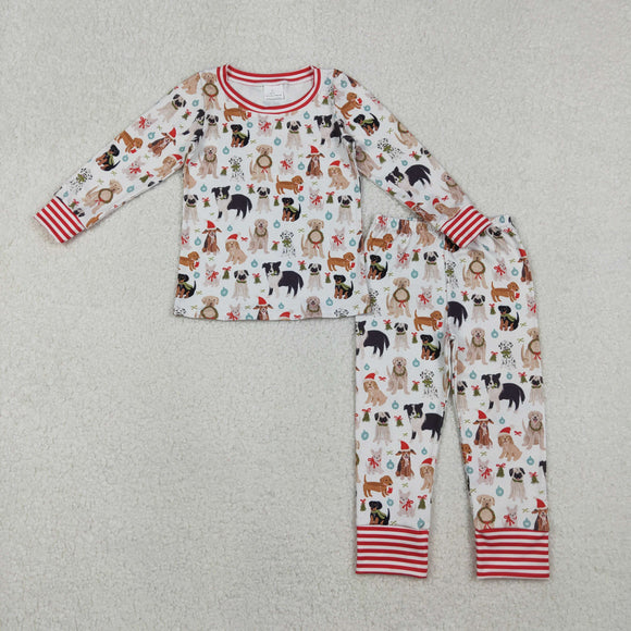 Dogs Red Stripe White Girls Christmas Pajamas