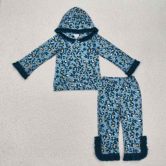 Leopard Print Ruffles Girls Fall Hoodie Sets