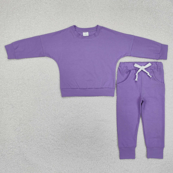 Solid Purple Girls Long Sleeve+Trousers Sets