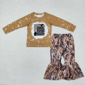 Duck Boom Letters Jungle Girls Long Sleeve+Trousers Sets