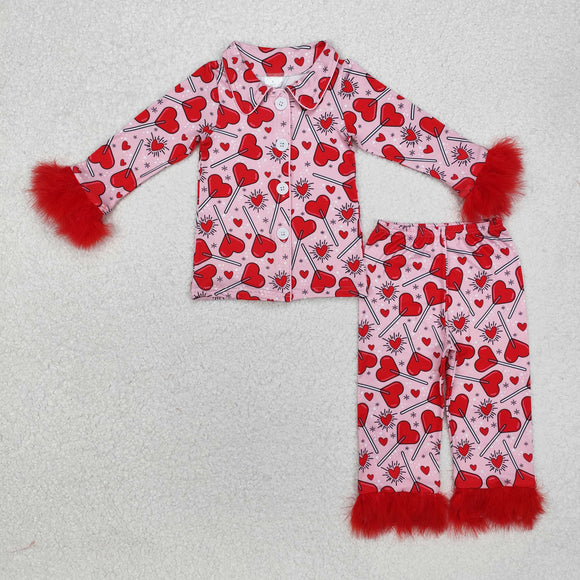 Heart Lollipop Red Furry Decoration Girls Valentine Pajamas