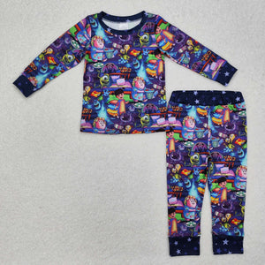 Cartoon Monster Purple Boys Long Sleeve Pajamas