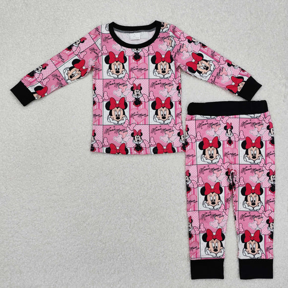 Cartoon Heart Plaid Hot Pink Girls Valentine Pajamas