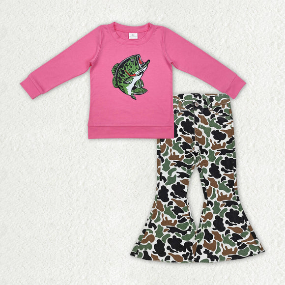 Fish Camo Denim Girls Long Sleeve+Trousers Sets