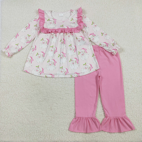 Santa Pink Ruffles Girls Christmas Outfits