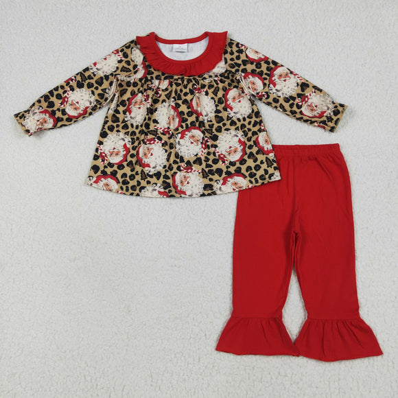 Santa Red Ruffles Leopard Print Girls Christmas Outfits