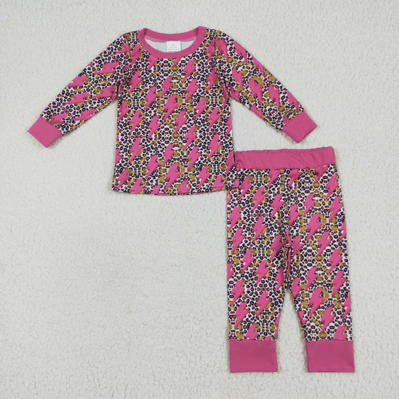 Lightning Leopard Print Hot Pink Girls Long Sleeve Pajamas