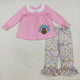 Floral Turkey Pink Girls Thanksgiving Outfits