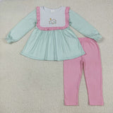 Jesus Green Plaid Pink Ruffles Girls Christmas Outfits