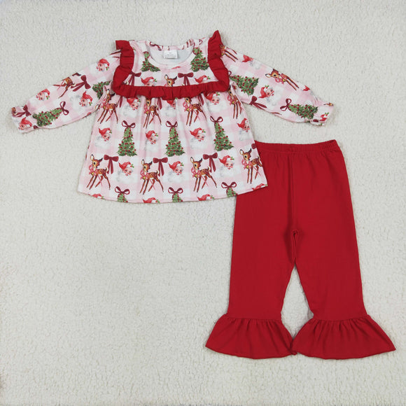 Santa Reindeer Red Ruffles Pink Plaid Girls Christmas Outfits