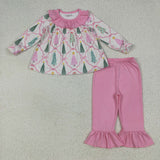 Tree Pink Bow Pattern Plaid Ruffles Girls Christmas Outfits