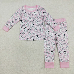 Boo Ghost Pink Plaid Girls Halloween Pajamas