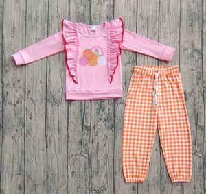 Pre-sale Pumpkin Turkey Orange Plaid Pink Girls Thanksgiving Outfits