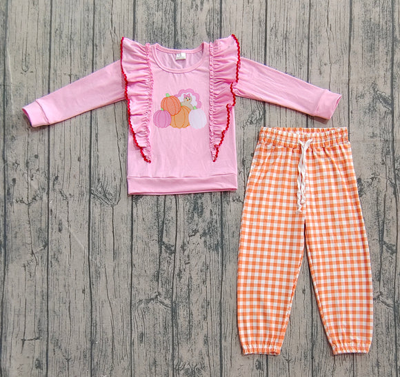 Pre-sale Pumpkin Turkey Orange Plaid Pink Girls Thanksgiving Outfits