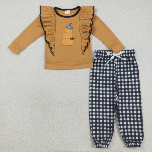 Pumpkin Black Plaid Orange Girls Halloween Outfits