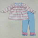 Cartoon Soldier Blue Pink Ruffles Girls Christmas Outfits