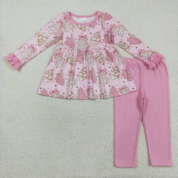 Trees Cookies Pink Ruffles Girls Christmas Outfits