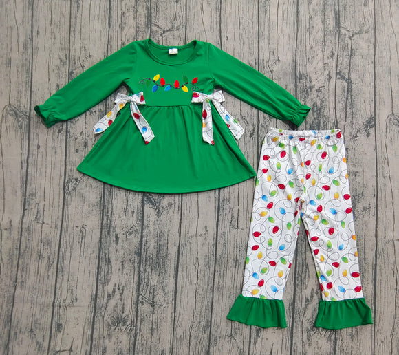 Pre-sale Xmas Lights Bows Green Girls Christmas Outfits
