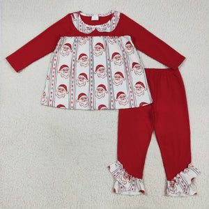 Santa Stripe Red Doll Collar Girls Christmas Outfits