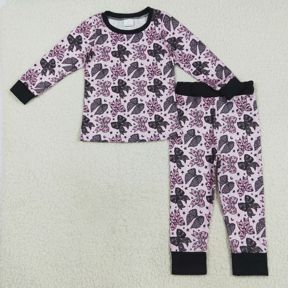 Stars Bats Candy Bow Pattern Purple Girls Halloween Pajamas