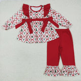 Santa Bow Pattern Plaid Red Girls Christmas Outfits