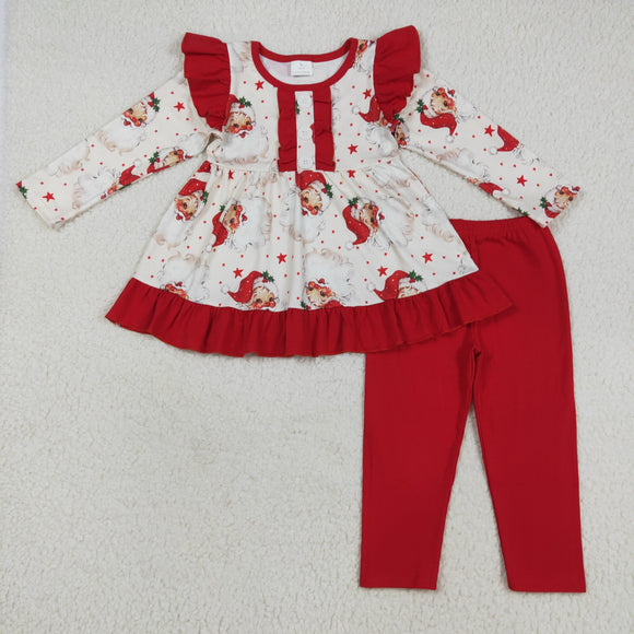 Santa Stars Red Ruffles Girls Christmas Outfits