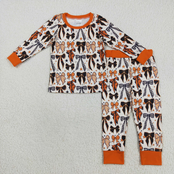 Black Orange Bow Pattern White Girls Halloween Pajamas