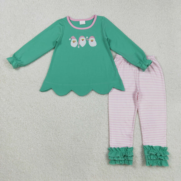 Santa Pink Stripe Girls Christmas Outfits
