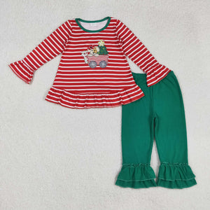 Dog Tree Red Stripe Green Girls Christmas Outfits