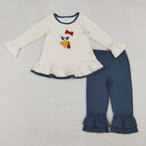 Turkey Yellow Stripe Navy Girls Thanksgiving Outfits