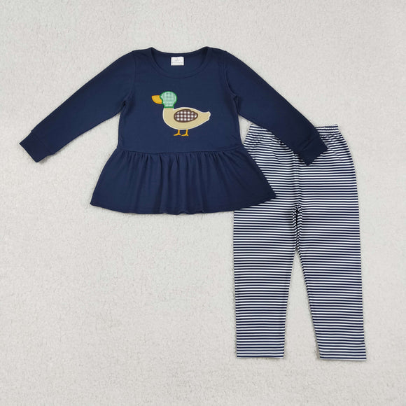Dark Stripe Navy Girls Long Sleeve+Trousers Sets