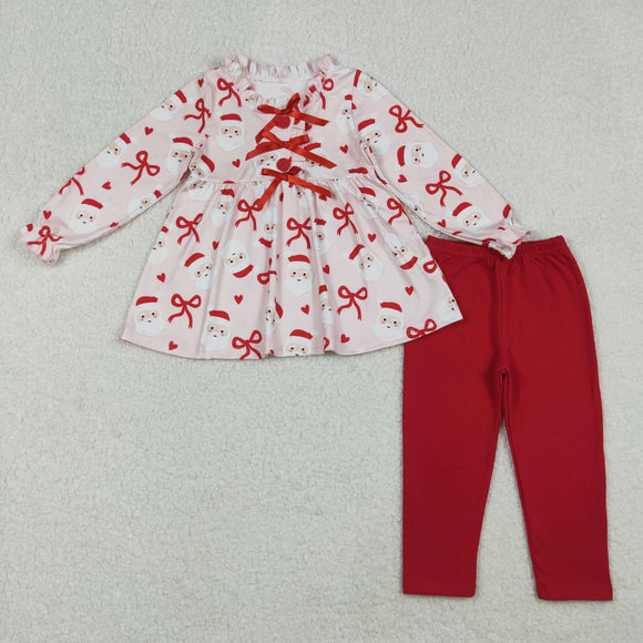 Santa Heart Red Bows Pink Girls Christmas Outfits