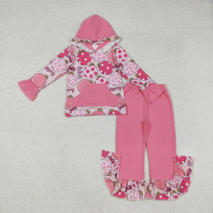Ho Ho Ho Pink Pocket Hoodie Sets Girls Christmas Outfits