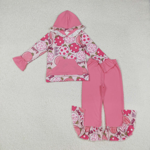 Ho Ho Ho Pink Pocket Hoodie Sets Girls Christmas Outfits