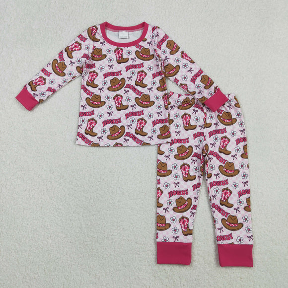 Howdy Boots Plaid Pink Girls Long Sleeve Pajamas