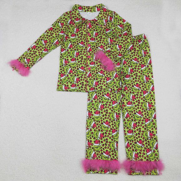 Mom Cartoon Leopard Print Hot Pink Furry Decoration Adult Christmas Pajamas